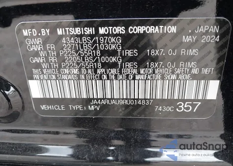 2024 Mitsubishi Outlander Sport 2.0 Le Awc z USA, uszkodzony, nr VIN JA4ARUAU9RU014837